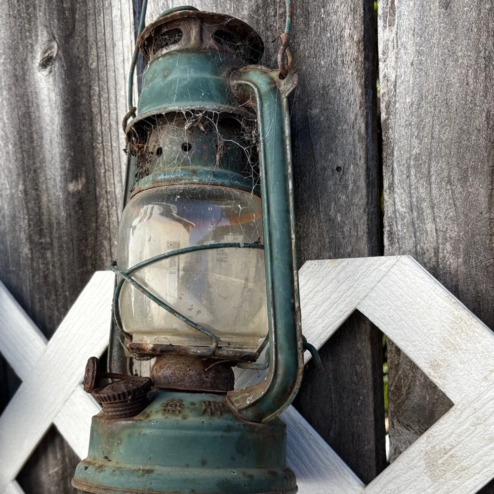 Vintage Green Oil Lantern Home Accent